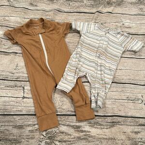 2 Unisex Rompers; 1 Bamboo & 1 Organic Cotton; Goumi & Owlivia Size 0-3